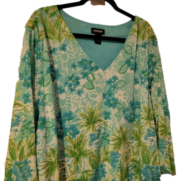 Avenue Tops - AVENUE Vintage V-neck Tropical Tunic Blouse Pre-owned 26/28